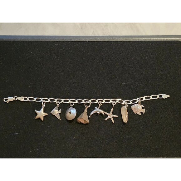 Sterling Silver Mexico Charm Bracelet With Ocean & Travel-Themed Charms - Picture 13 of 13